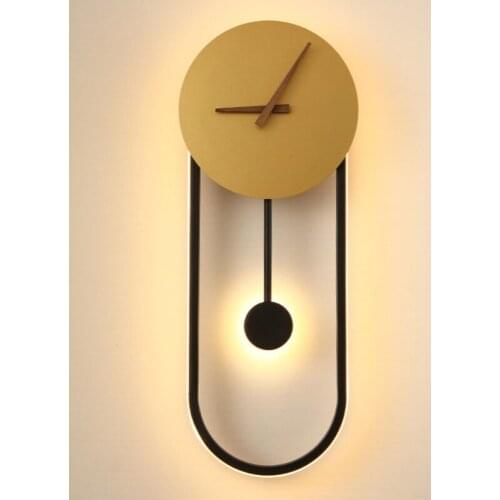The New Led Wall Lamp With Clock Nordic Luxury Simple Modern For Hotel Bedside Living Room Light Fixture Black Gold Wall Lamps