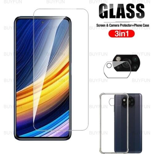 3in1 Shockproof Silicone Case For Xiaomi Poco X3 Pro 6.67 inch front tempered glass for xiaomi poco F3 M3 X3 Pro lens glass