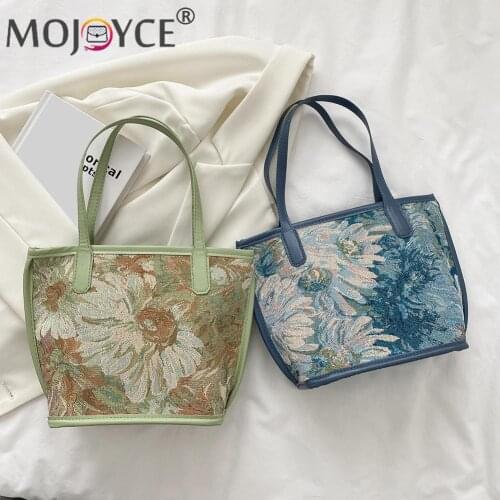 Vintage Women Lotus Pattern Shoulder Bags Small Oil Printing 2pcs Composite Bags Canvas Ladies Tote Shopping Handbags
