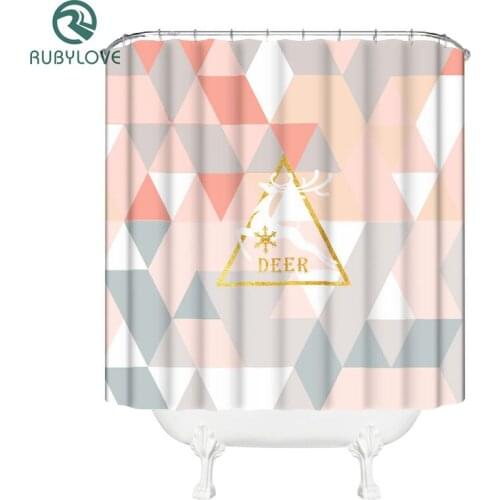 Pink Gray Geometry Print Shower Curtain 3d Polyester Fabric Waterproof Mildewproof Bathroom Curtain