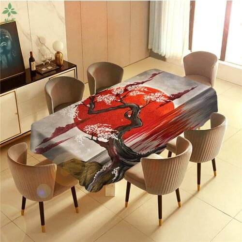 Japanese Lake Crimson Moon Sakura Cherry Tree Barbecue Picnic Home Party Table Cloth