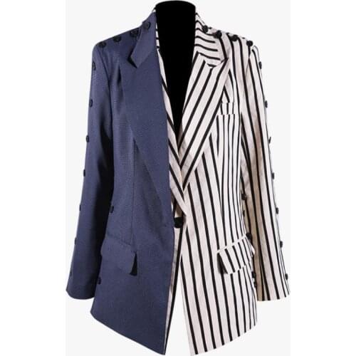 Wild stitching plaid detachable two-piece suit long sleeve blazer womens waist Slim striped hit color blazer wq2379
