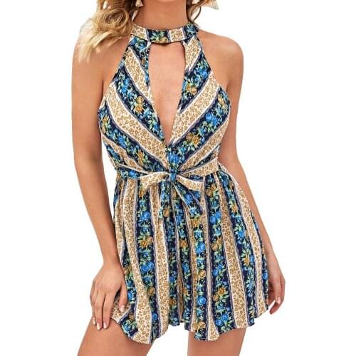 60% Dropshipping!!2021 Summer Women Fashion Jumpsuit Floral Print Halter Sleeveless Strapless Jumpsuit