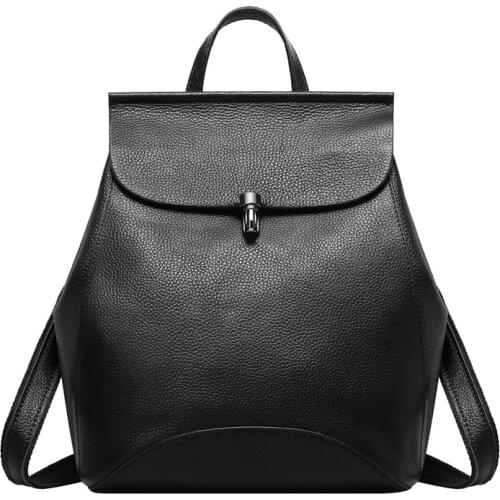 Female Backpack Women Genuine Leather Shoulder Bags Black Travel Rucksack Luxury design Simple School Backpack For Girls bagpack