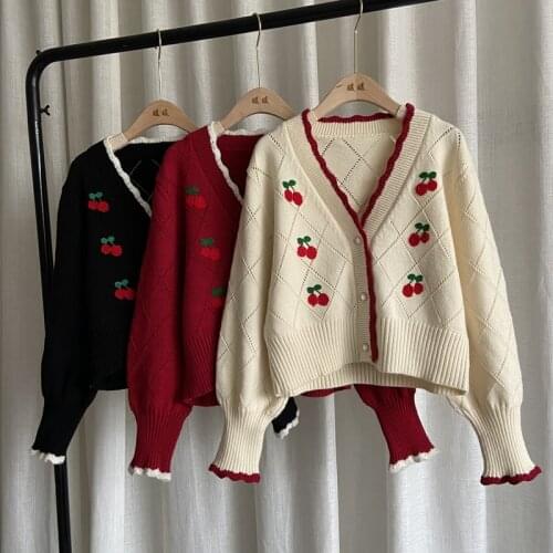 Embroidery Floral Knitted Cardigans Women Sweater Autumn Winter Korean O-Neck Womens Sweaters Coat Casual Oversize Suete Mujer