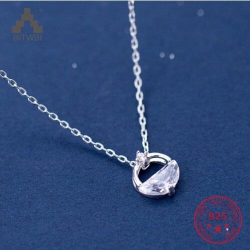 Korea New Style 925 Sterling Silver Simple Fashion Chic Freshwater Transparent Crystal Pendant Necklace Jewelry for Women