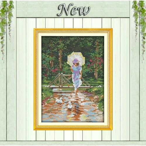 Umbrella girl lake goose diy decor painting counted printed on canvas DMC 11CT 14CT kits Cross Stitch embroidery needlework Sets