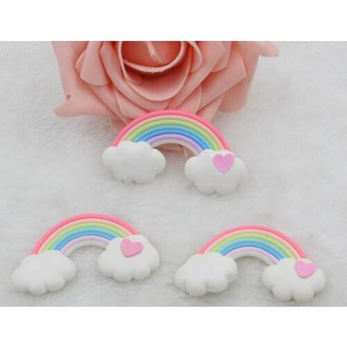 10pcs/lot polymer clay rainbow with heart DIY resin cabochons accessories
