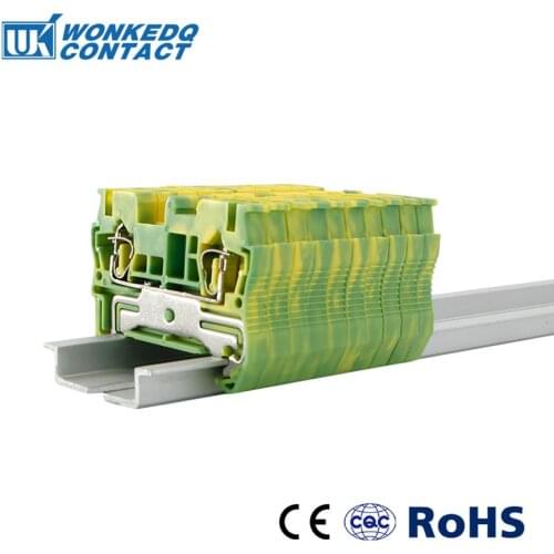 Din Rail Terminal Blocks 10Pcs ST-2.5PE Connectors Return Pull Type Spring Cage Connection Ground Terminal Blocks Screwless