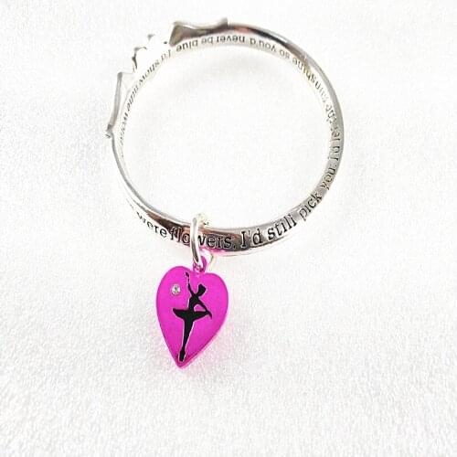 2021 Ins Rhodium Angel Wings Pink Heart Ballernia Dancer Cuff Bangle Bracelets Trendy Korean Fashion Women Party Jewelry