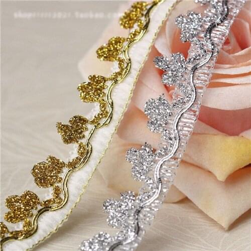 5M/lot Gold and silver tassel lace accessories Ribbon Patchwork DIY handmade sewing fabric clothing material width 1.3CM A1395