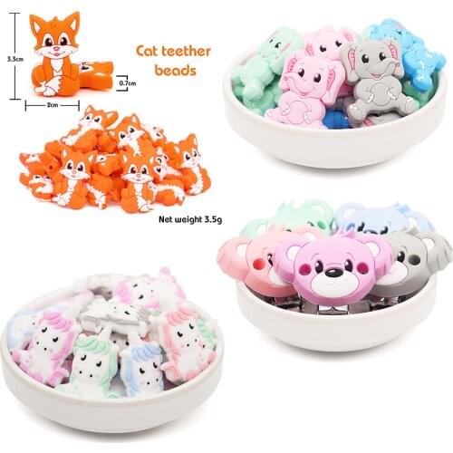 5PCS Silicone Teether Beads Animal Cartoon Bear Elephant Cute Teething Pacifier Clips Accessories BPA Free Silicone Products