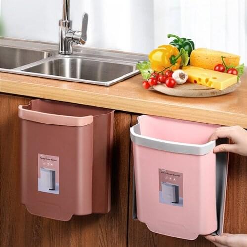 8L Wall Mounted Trash Can With Lid Waste Bin Kitchen Cabinet Door Hanging Trash Bin Garbage Car Trash Can
