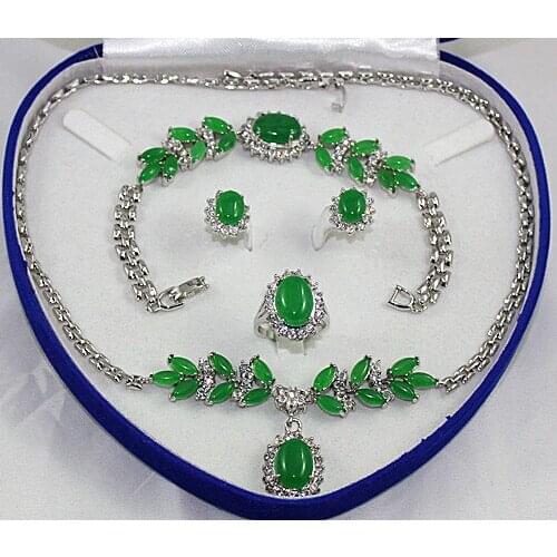 Noble Bridal wedding Jewelry Silver plated green Jades Tiger eye stone Turquoises Jewelry Set