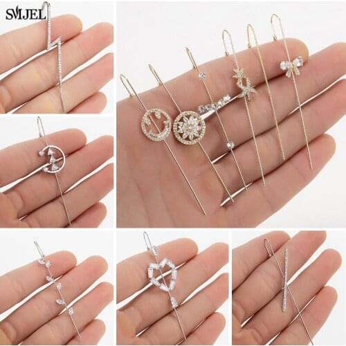 Bohemian Gold Earrings For Women Ear Wrap Crawler Hook Earring Crystal Zirconia Climber Long Earrings Statement Ear Jewelry