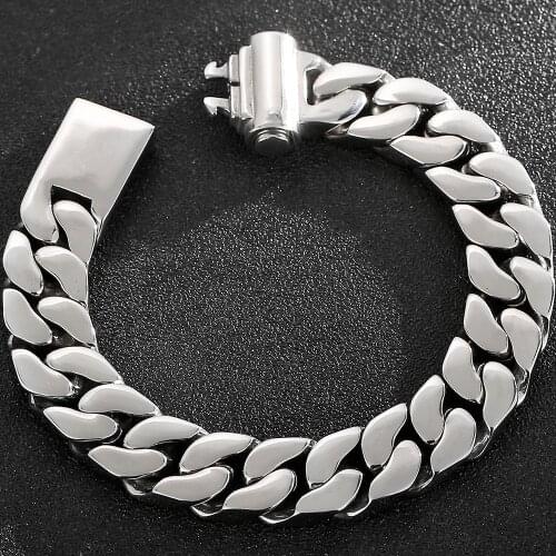 Polished Ttanium Steel 13/14MM Mens On Hand Chain Rocker Chic Style Mens Bracelet Goth Fashion Boys Bracelets Man Logo Engrave