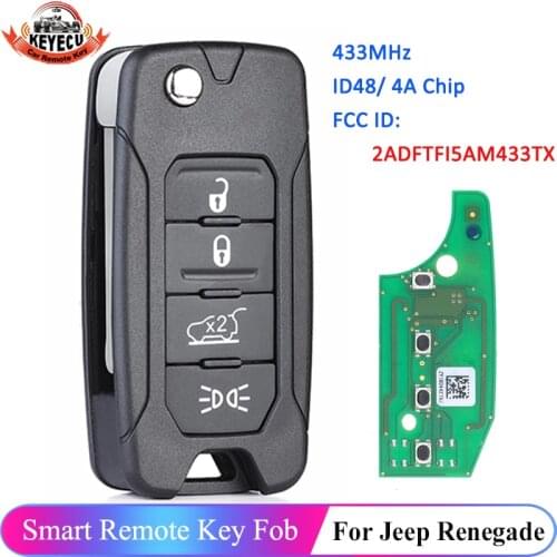 KEYECU Folding Remote Key for Jeep Renegade 2016-2018 433MHz Megamos AES - 2ADFTFI5AM433TX