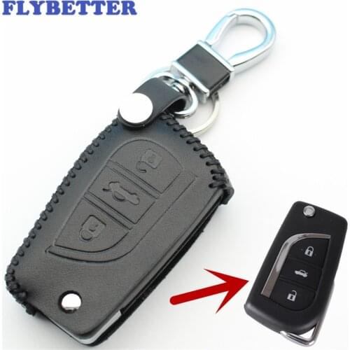 FLYBETTER Genuine Leather 3Button Flip Key Case Cover For Toyota Reiz/Camry/Rav4/Yaris/Corolla/Prado Car Styling L178
