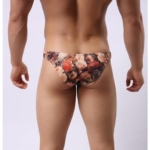 Hot sale new style mens underwear fashion breathable milk silk retro print briefs male