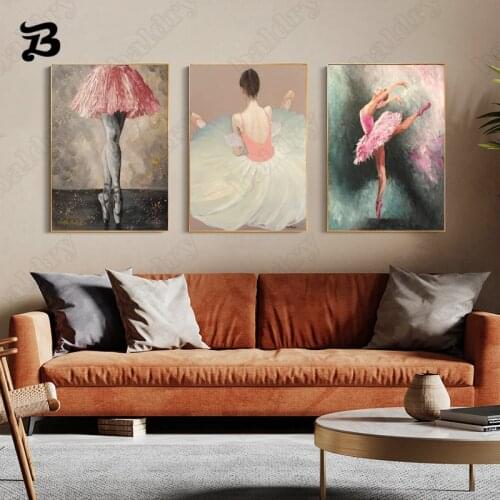 Ballet Dancer Figure Painting Painted Modern Ballet Girls Wall Art Canvas Posters and Prints Wall Pictures for Living Room Decor