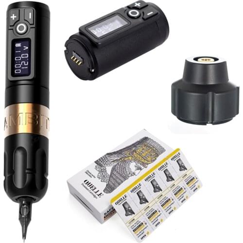 Ambition Wireless Tattoo Machine Pen Kit Brush Coreless Motor Replace Battery 1950mA/h RCA Adapter Quelle Cartridge Needle