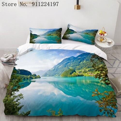 3D Landscape Bedding Set Mountain Tree Printed Sky And Clouds Duvet Cover With Pillowcases For Home Bedroom Twin Queen King Size
