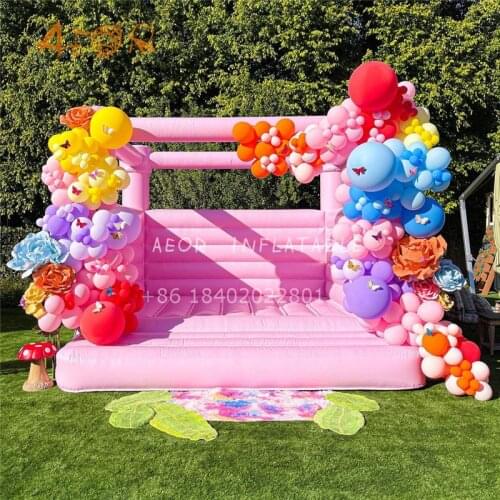 Pink moonwalk inflatable bouncer jumping bouncy castle jumper white wedding bounce house