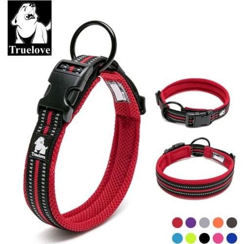 Truelove Nylon Dog Collar Padded Wide Dog Collars For Big Small Dogs Soft Reflective Collar Dog Training Cat Pet Collier Chien
