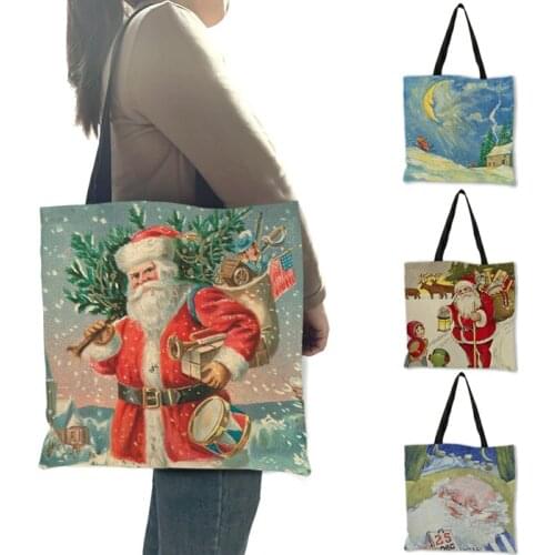 New Arrival Reusable Shopper Shopping Bags For Groceries Creative Santa Claus Angles Print Womens Tote Handbag B13209