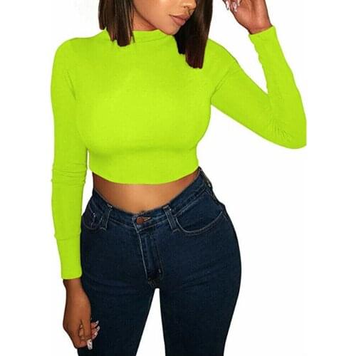 Goocheer New Arrival Womens Solid Winter Long Sleeve Turtleneck Bodycon Crop Tops Casual Shirt Ladies Sexy T-shirt