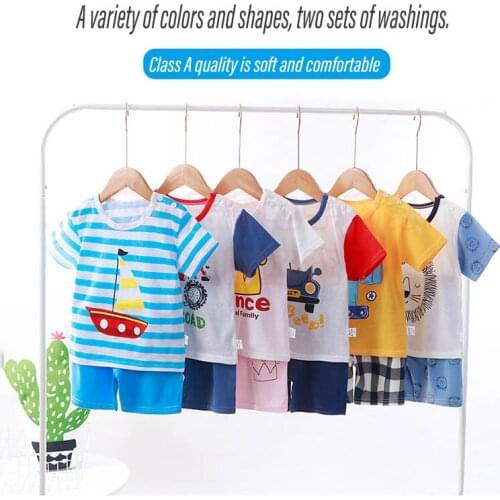 New cute childrens short-sleeved suits, summer suits for boys and girls, cotton T-shirts, baby clothes, childrens clothes