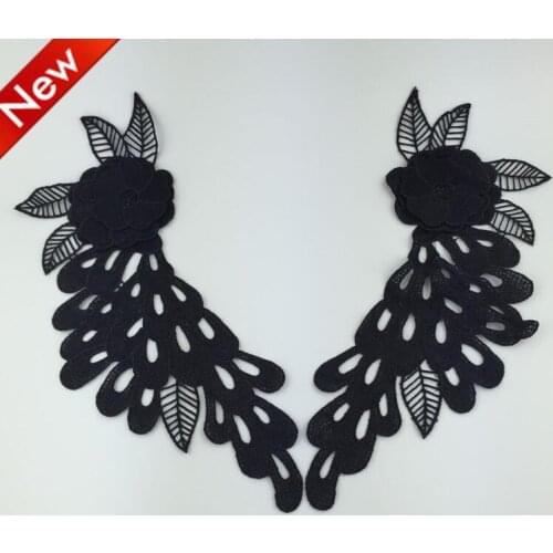 Wholesale 1 Pair Black Embroidered Angel Wing Lace Fabric Shoulder Venise Lace Sewing Applique DIY Halloween Costume Decoration