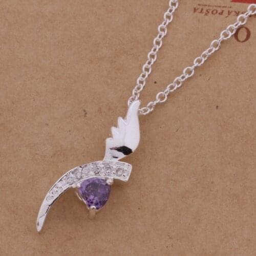 Wholesale Silver Plated Charm Jewelrys Necklace,free Shipping Fashion Fashion Jewelry Pendant Cleat Inlaid Purple Stone AN384