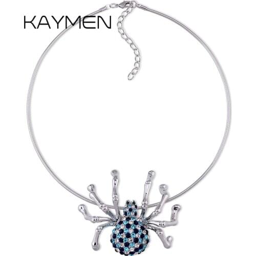 KAYMEN New Cute Spider Shape Pendant Necklace for Girls Golden Plated Inlaid AAA Rhinestones Chokers Fashion Pendant NK-04056