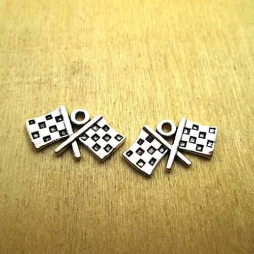 20pcs- 12x22mm Checkered Flags Pendants, DIY Supplies, Jewelry Making DIY necklace/ bracelets charms antique silver tone