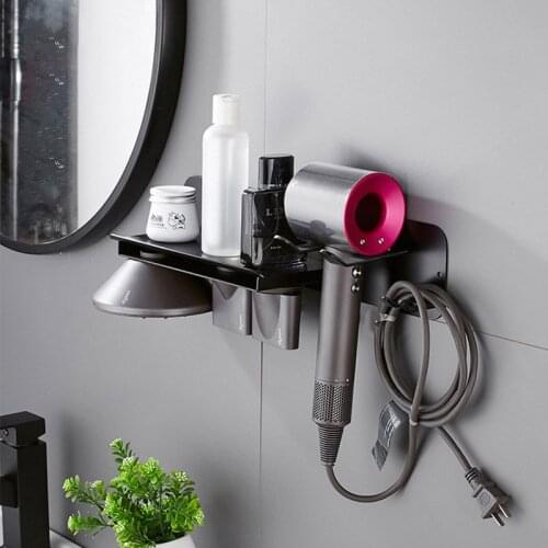 Hair Dryer Shelf Stainless Steel Shelves For Bathroom Wallmounted Punch-free Hair Dryer Organizer Home Waterproof Storage Holder