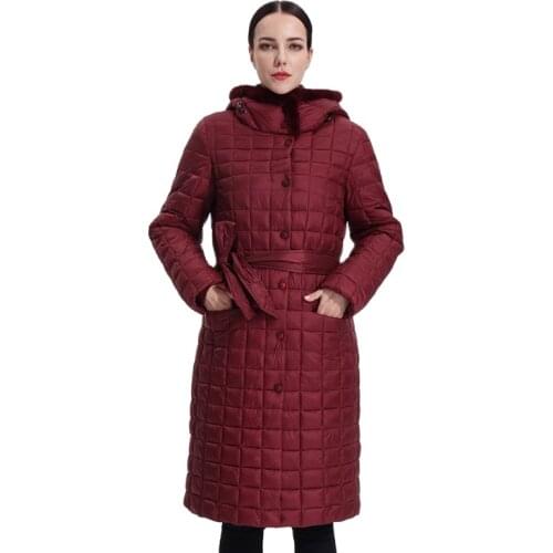 Women Down jacket Female cotton coat outwear windproof Quilted Brand Quality Warm Long Belt Hood Ladies Clothes Large SizeY17-06