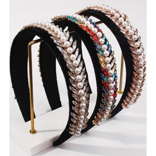 Handmade Crystal Rhinestone Headband Elegant White Pearls Hairbands For Women Diamante Headress Wedding Party Hair Accessories