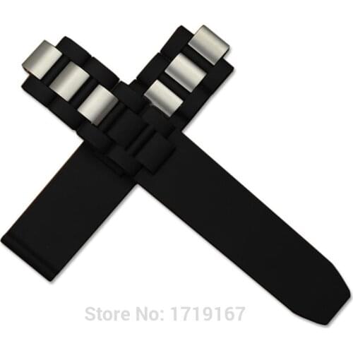 20 * 10 mm Silicone Rubber Watch Band Stainless steel Strap for Chronoscaph 21 Black