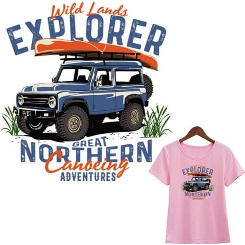 Explorer Car Iron-On Transfers For Clothing Fashion Iron On Heat Transfer Stickers Clothes Diy Accessory Thermal Patches