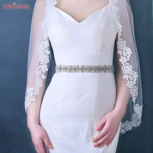 TOPQUEEN S370 Silver Wedding Belt with Rhinestones India Silk Belt for Bridal Dress Bridesmaid Belt for Dress Shiny Waist Belt