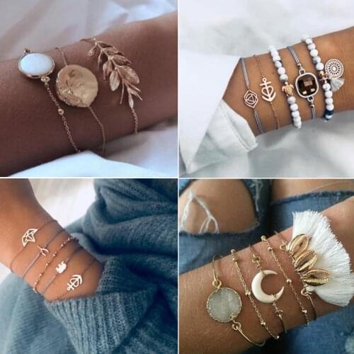 Vintage Cuff Bangle Bracelet Sets for Women Bohemia Beads Charm Chain Bracelets Jewelry Gifts