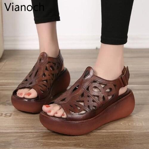 New Fashion Women Sandals Platform Shoes Peep Toe Summer Leather Shoe Woman Leather wo19022