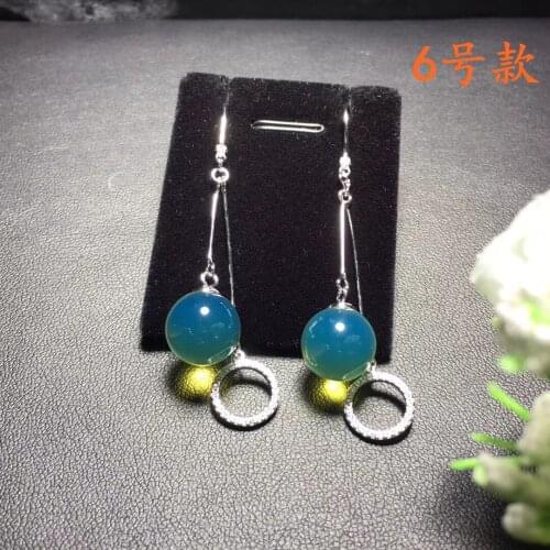 100% real 925 sterling silver inlaid 11mm blue amber earrings natural amber women temperament fashion earrings