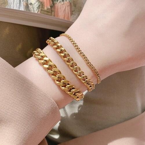2020 Trend Couple Jewelry Fine Stainless Steel Mens Chain Cuban 18k Gold Plated Bracelets for Women Vintage Bracelet On the Leg