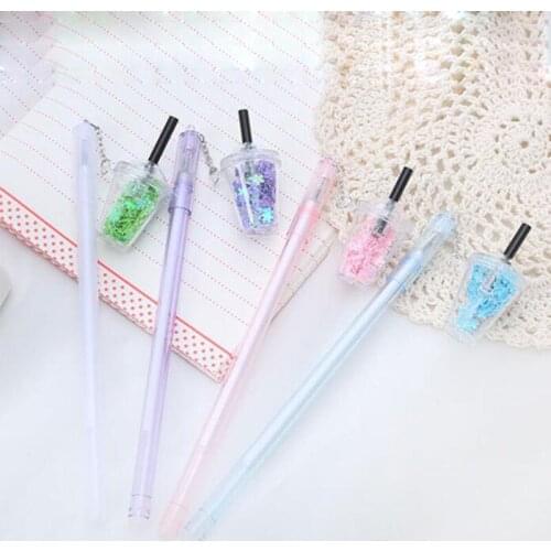 36 pcs/lot Creative Milk Tea Sequins Pendant Gel Pen Cute 0.5mm black ink Neutral Pens School writing Supplies Promotional Gift