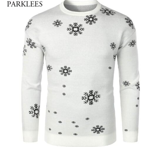 Snow Print White Christmas Xmas Sweater Male 2020 Casual Round Neck Slim Fit Mens Sweaters Party Holiday Navidad Jersey Hombre