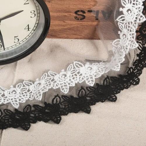 Free Shipping Off-white Black Soft Mesh Embroidery Lace Fabrc DIY Accessories Curtain Sofa Decoration Width 5.5cm 10Yds/lot