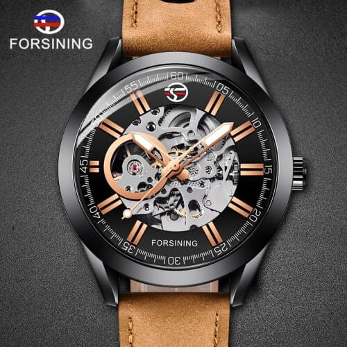 FORSINING Men Watch Mechanical Automatic Watches Genuine Leather Casual Wristwatch Stainless Steel Fashion Mens Watch