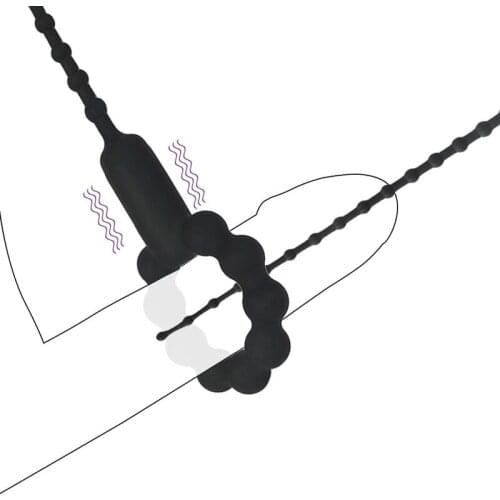 Black Silicone Bendable Vibrating Horse Eye Urethra Beads Penis plug Urethra sound Dilator stimulate Male Masturbation Sex Toy